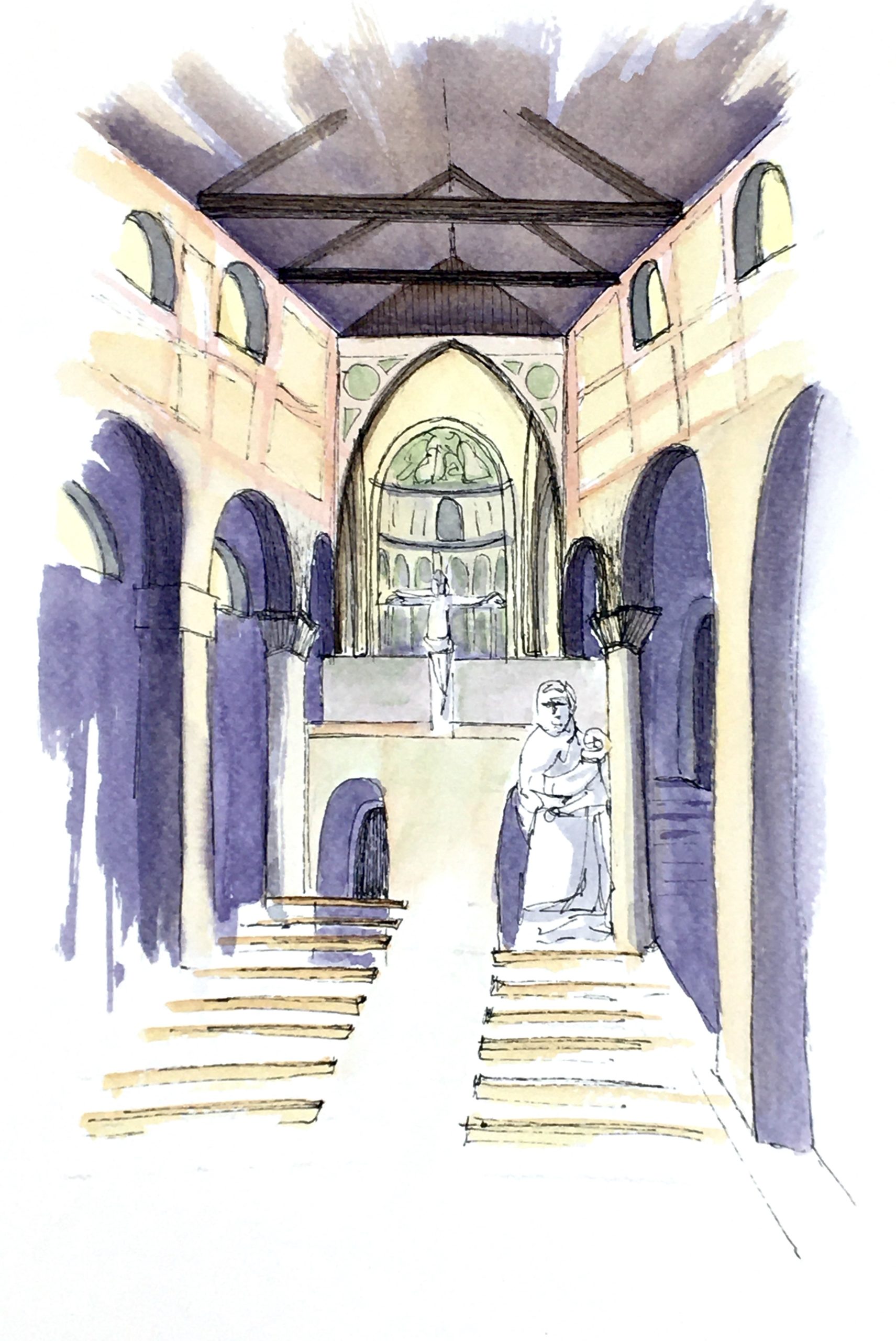 Painting of the interior of the Abbey in Sesto al Reghena