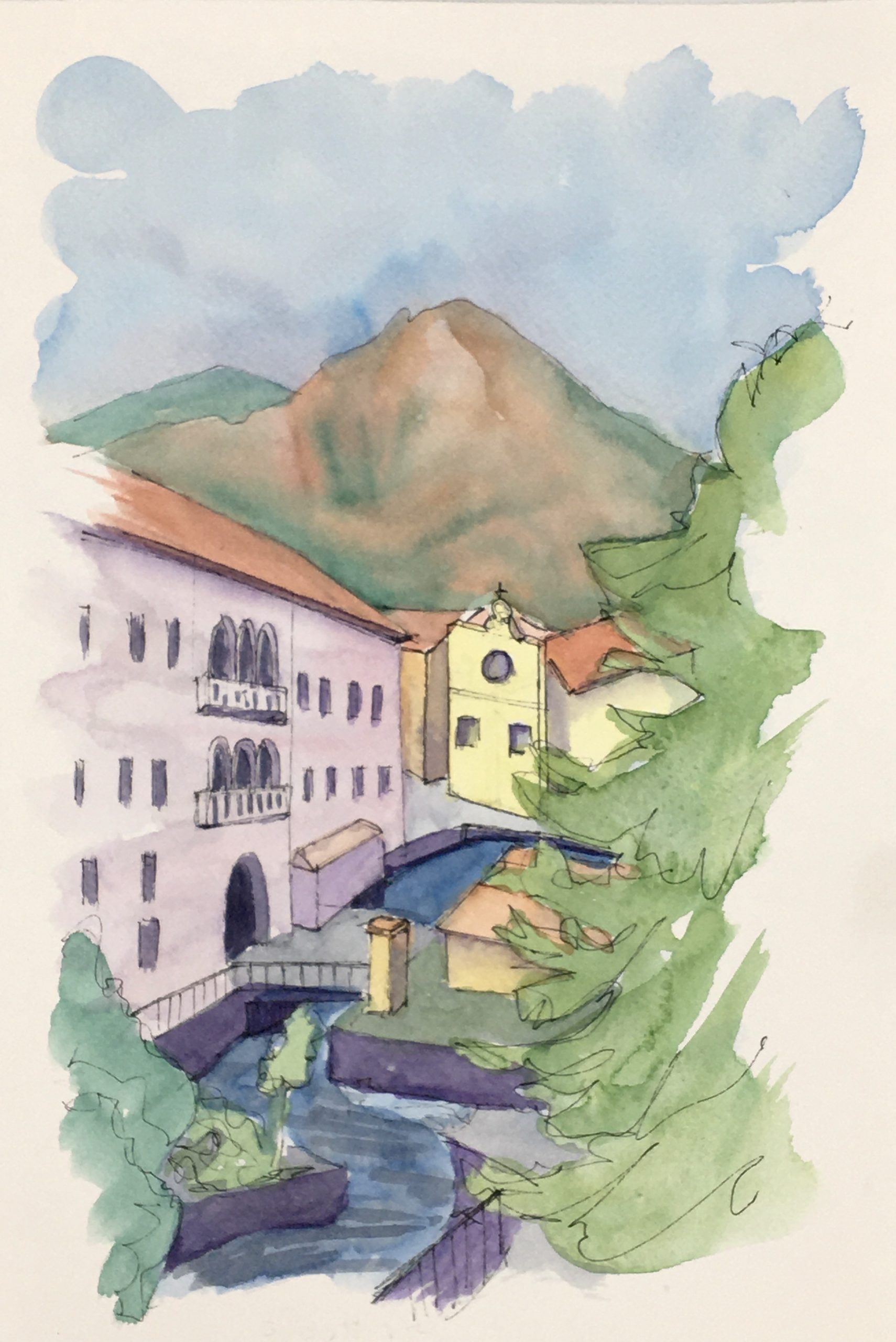 Painting of a view of the beauties of the town of Polcenigo